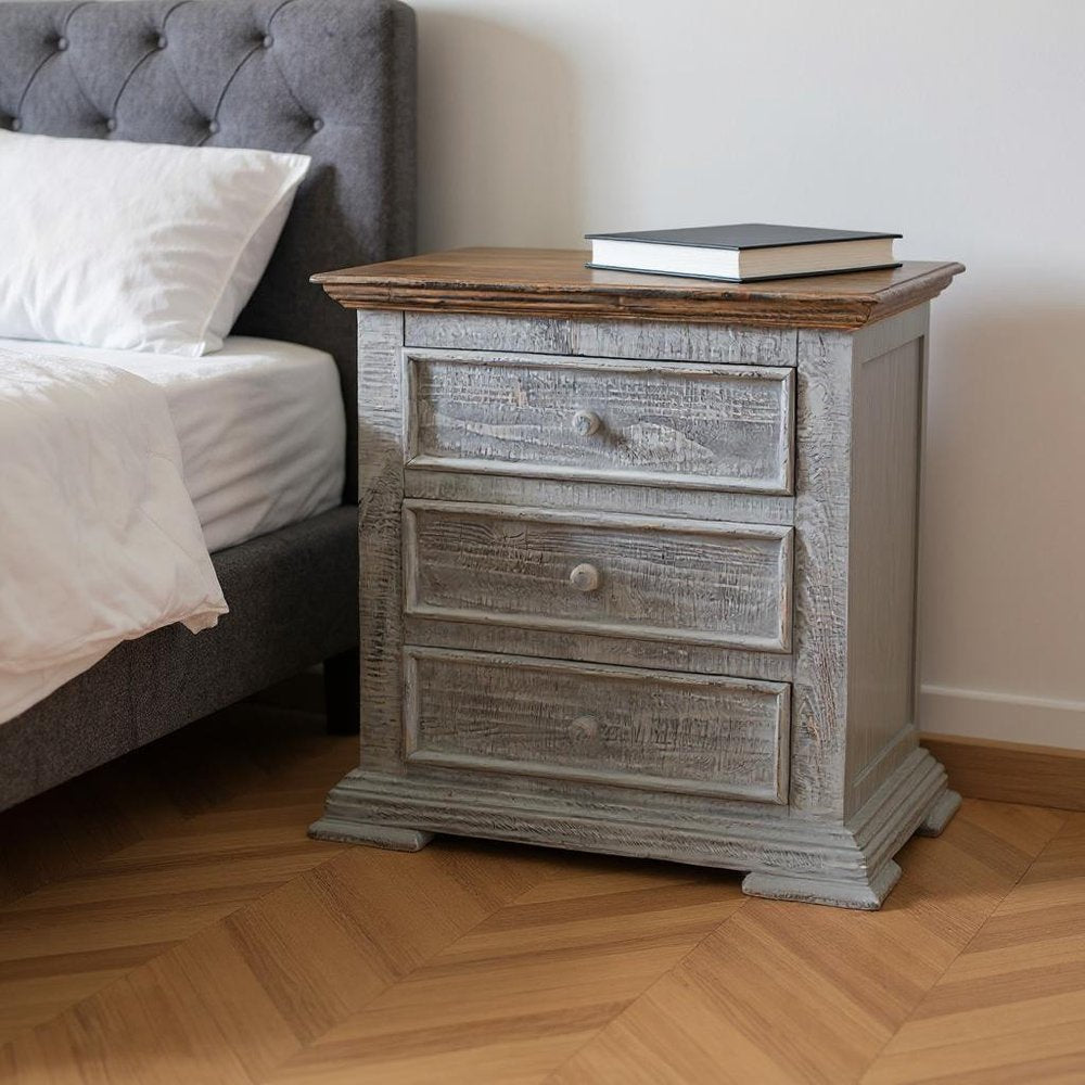 Gray Three Drawer Nightstand - 32-inch