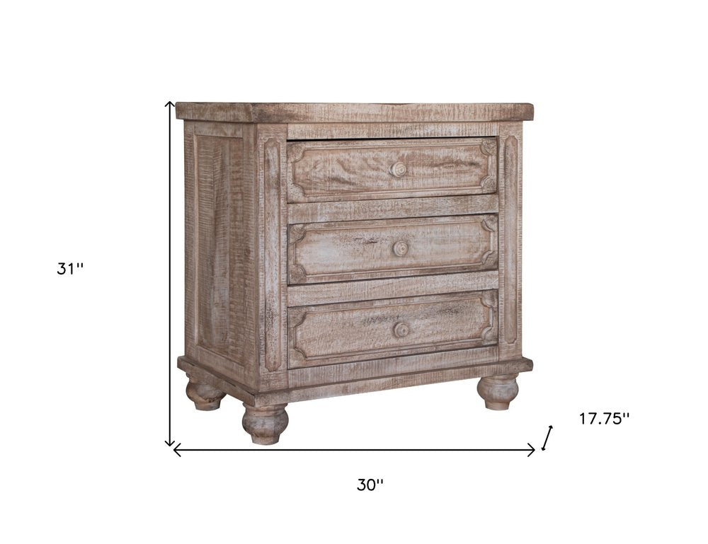 Brown Solid Wood Three Drawer Nightstand - 31-inch