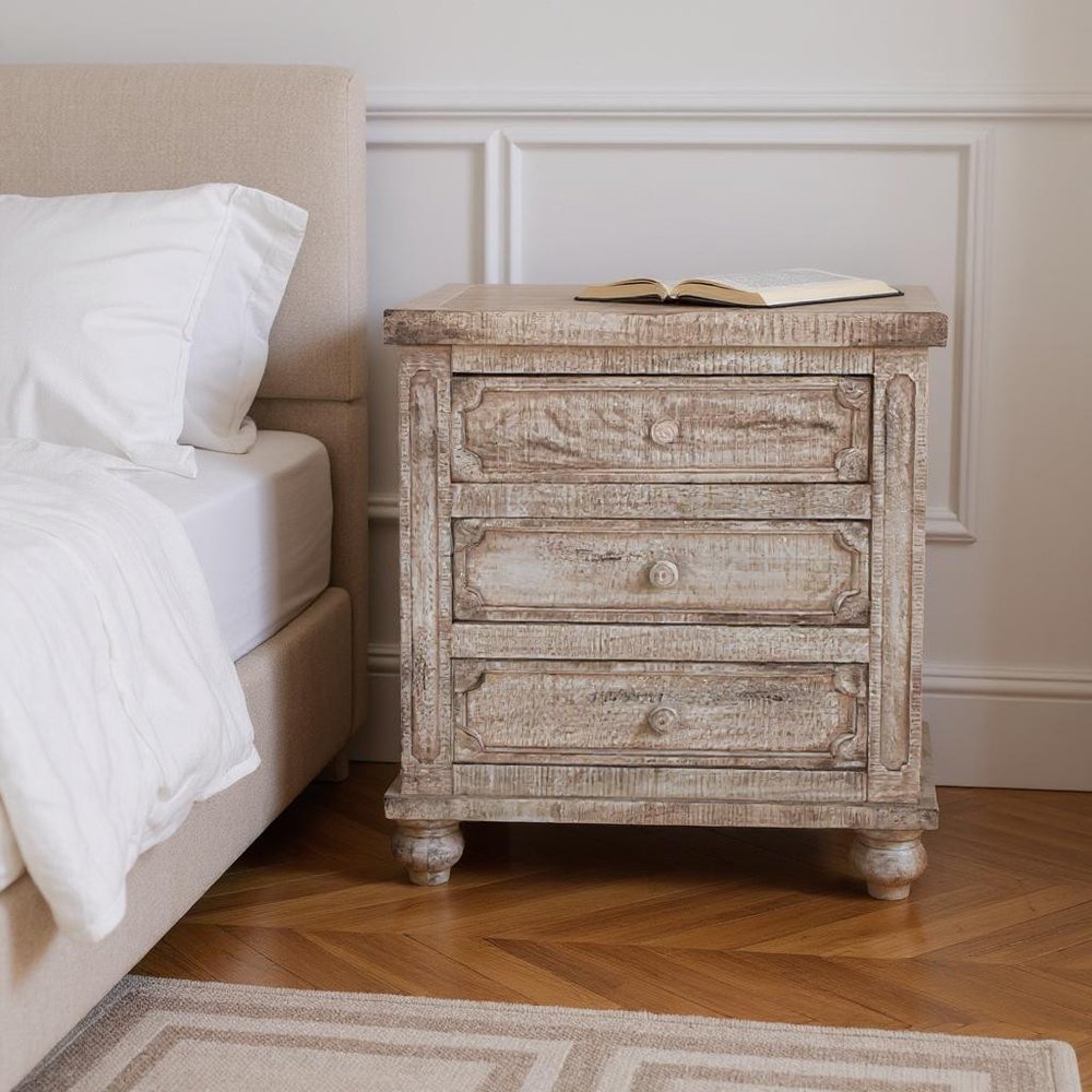 Brown Solid Wood Three Drawer Nightstand - 31-inch