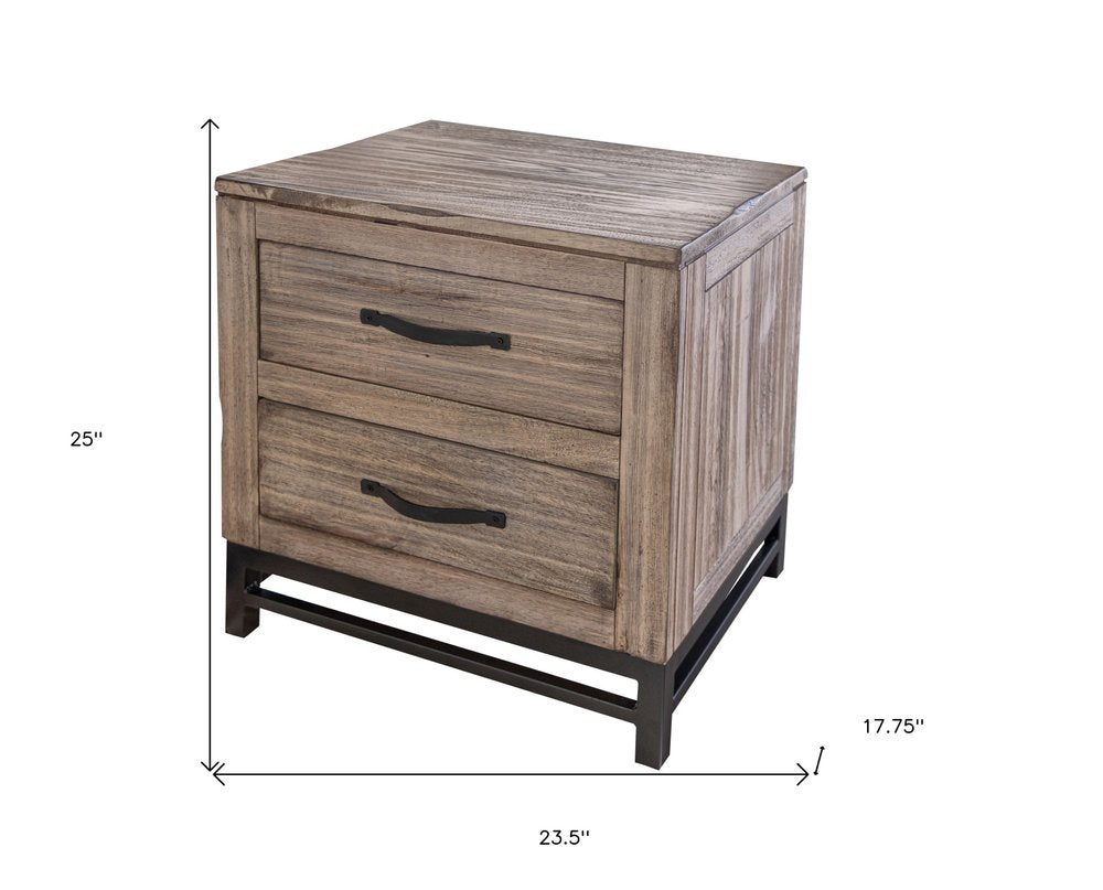 Brown Solid Wood Two Drawer Nightstand - 25-inch