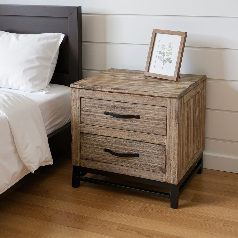 Brown Solid Wood Two Drawer Nightstand - 25-inch