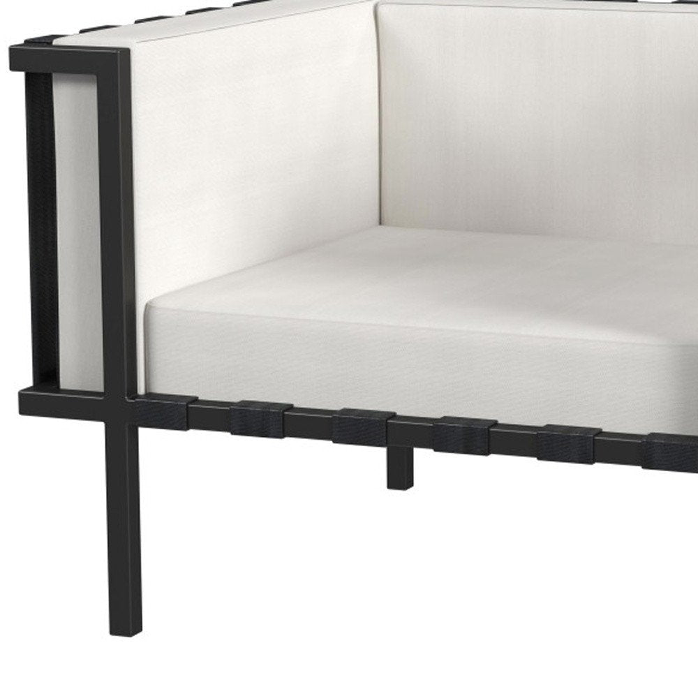 Black Metal Outdoor Arm Chair with Off White Cushion - 33-inch