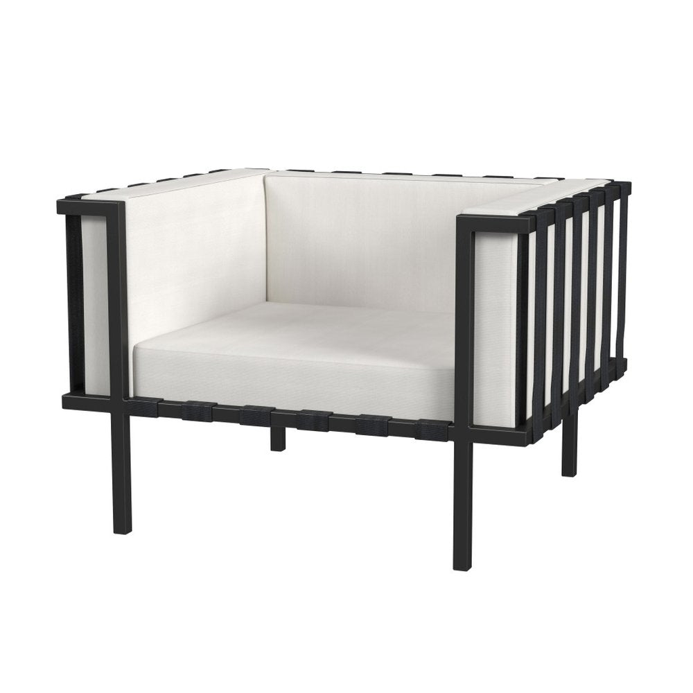 Black Metal Outdoor Arm Chair with Off White Cushion - 33-inch