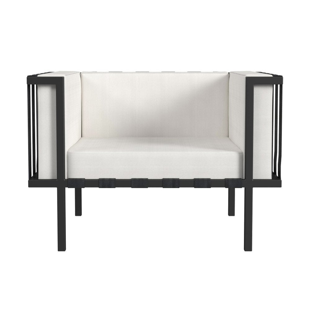 Black Metal Outdoor Arm Chair with Off White Cushion - 33-inch