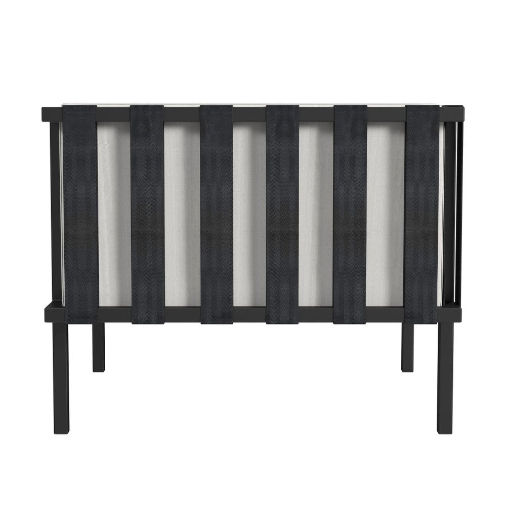 Black Metal Outdoor Arm Chair with Off White Cushion - 33-inch