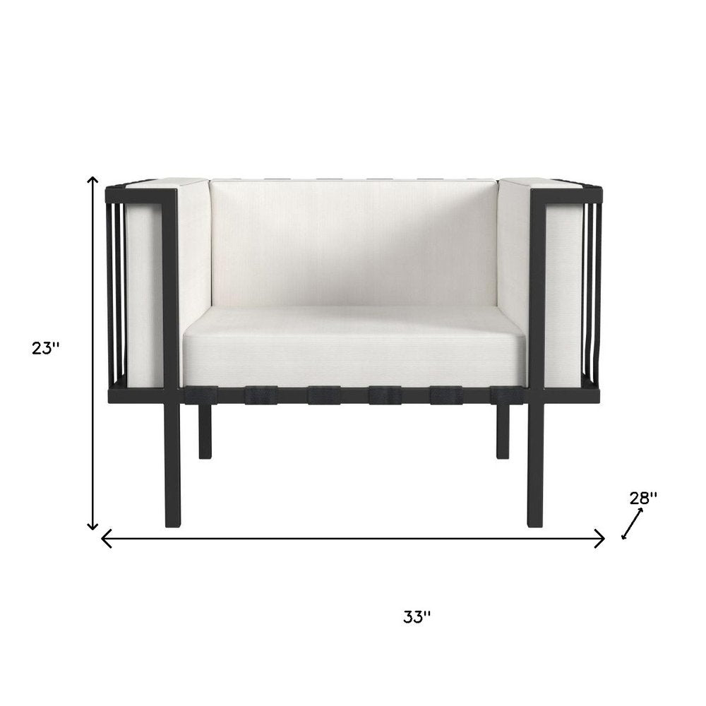 Black Metal Outdoor Arm Chair with Off White Cushion - 33-inch
