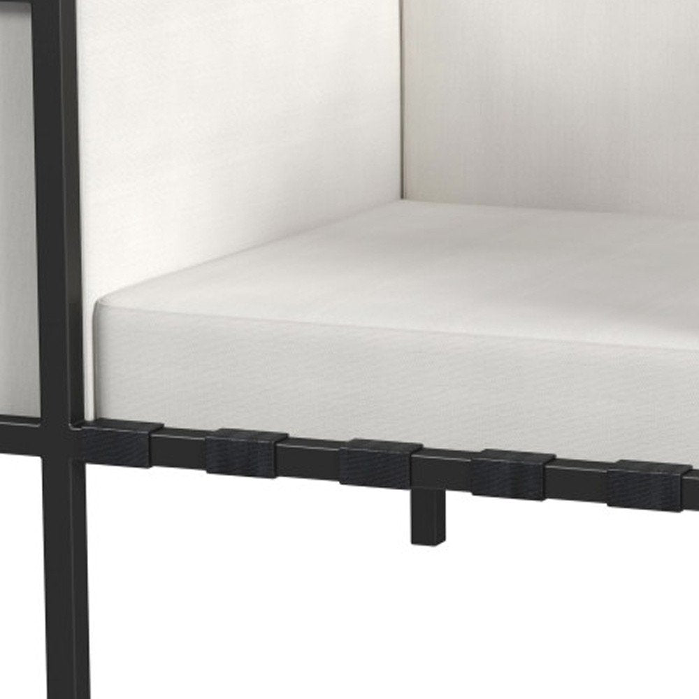 Black Metal Outdoor Arm Chair with Off White Cushion - 33-inch
