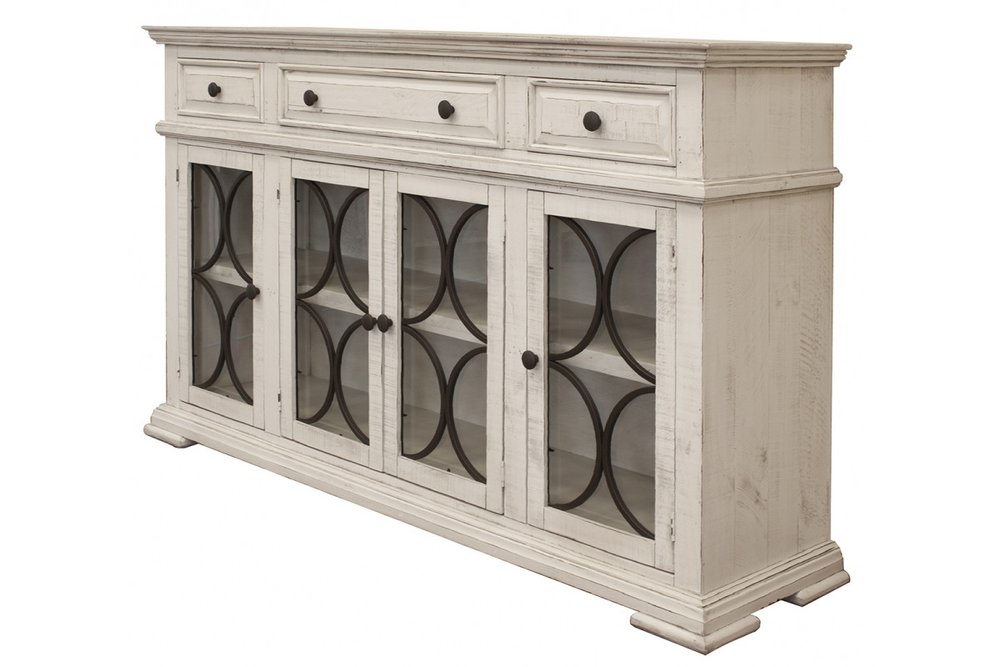 Ivory Solid and Manufactured Wood Distressed Credenza - 74-inch