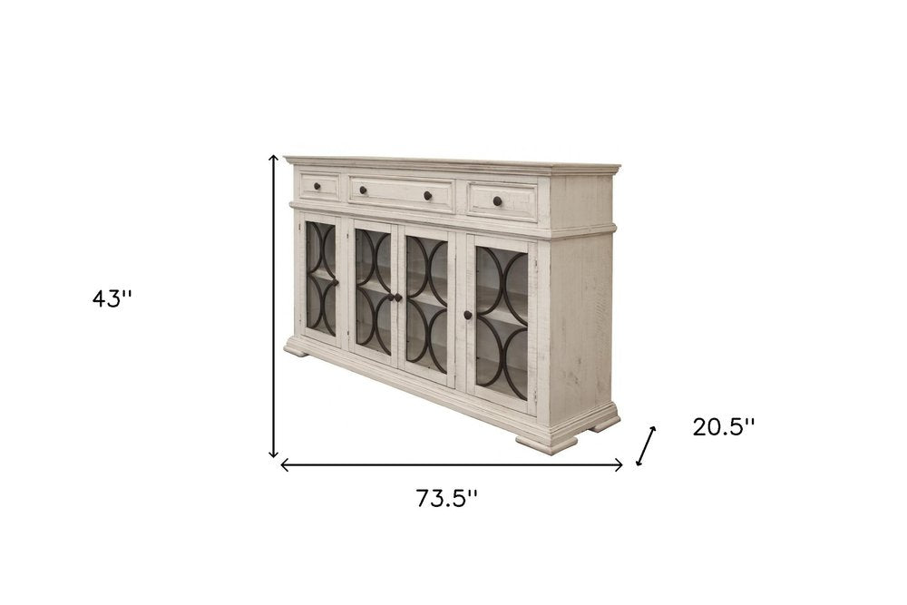 Ivory Solid and Manufactured Wood Distressed Credenza - 74-inch