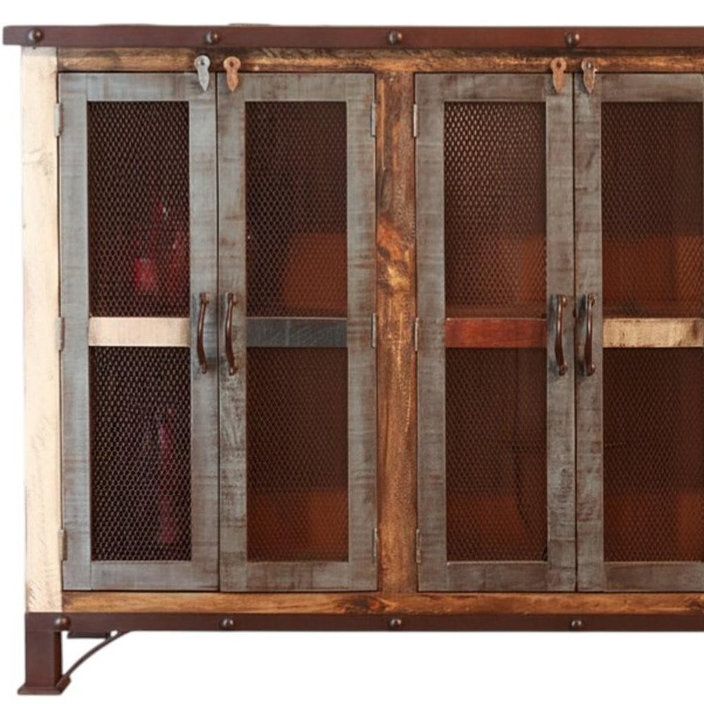 Brown Solid and Manufactured Wood Distressed Credenza - 71-inch