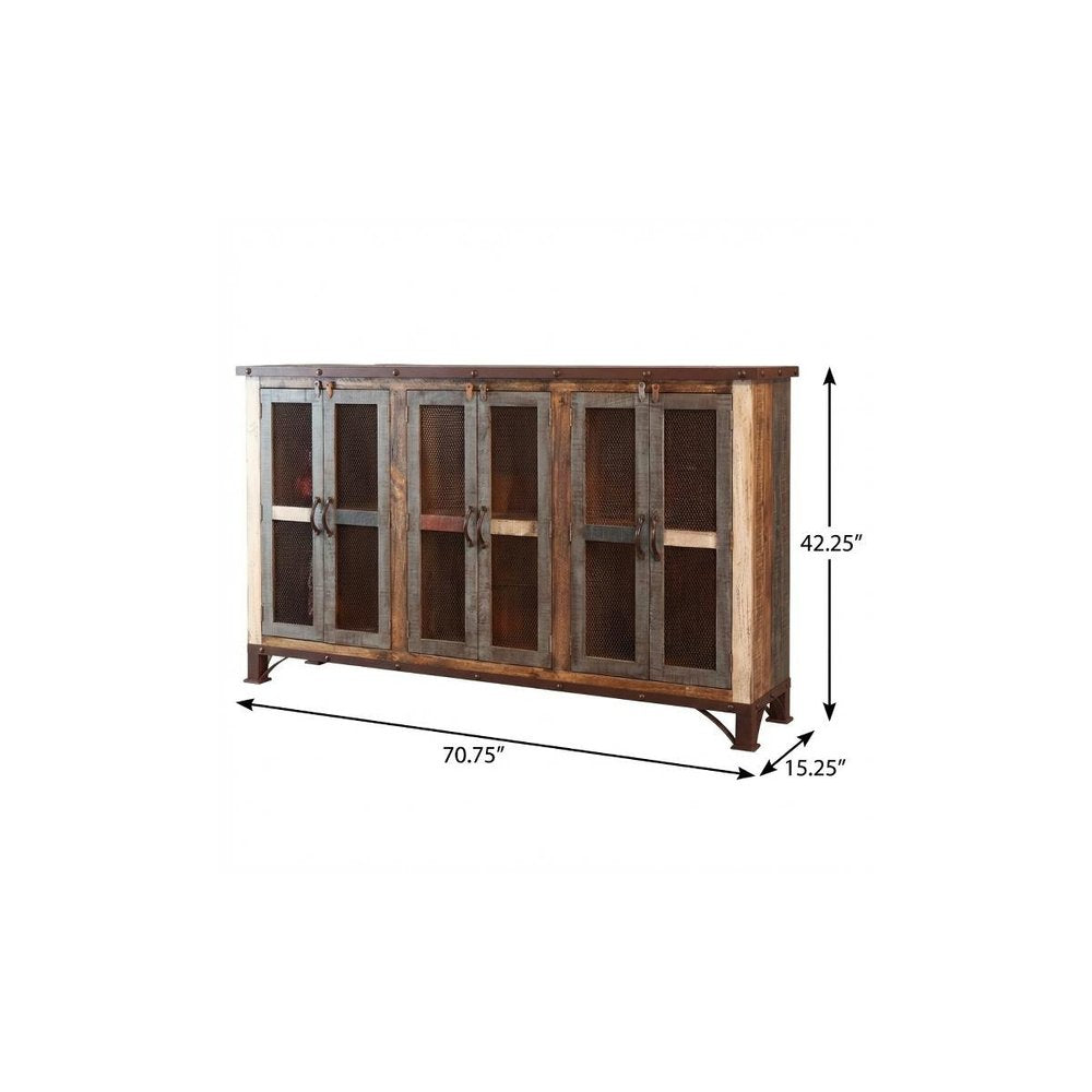 Brown Solid and Manufactured Wood Distressed Credenza - 71-inch