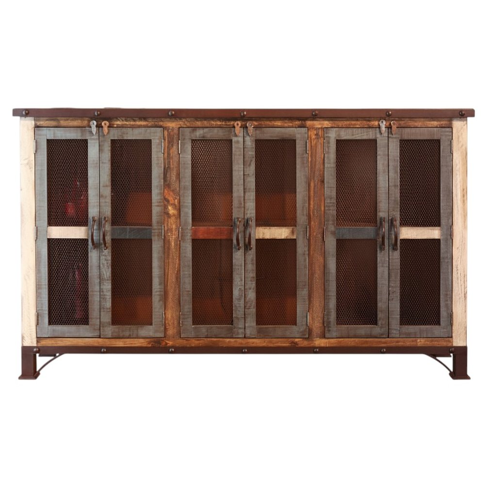 Brown Solid and Manufactured Wood Distressed Credenza - 71-inch