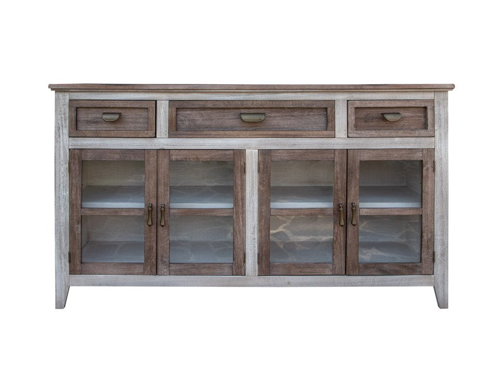 Brown Solid and Manufactured Wood Distressed Credenza - 67-inch