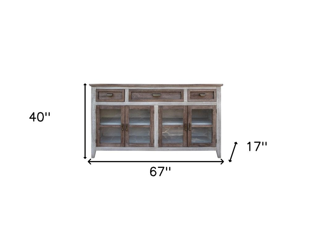 Brown Solid and Manufactured Wood Distressed Credenza - 67-inch
