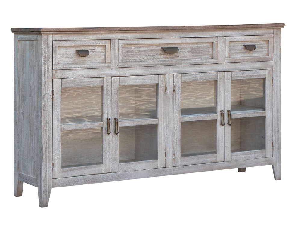 White Solid and Manufactured Wood Distressed Credenza - 67-inch