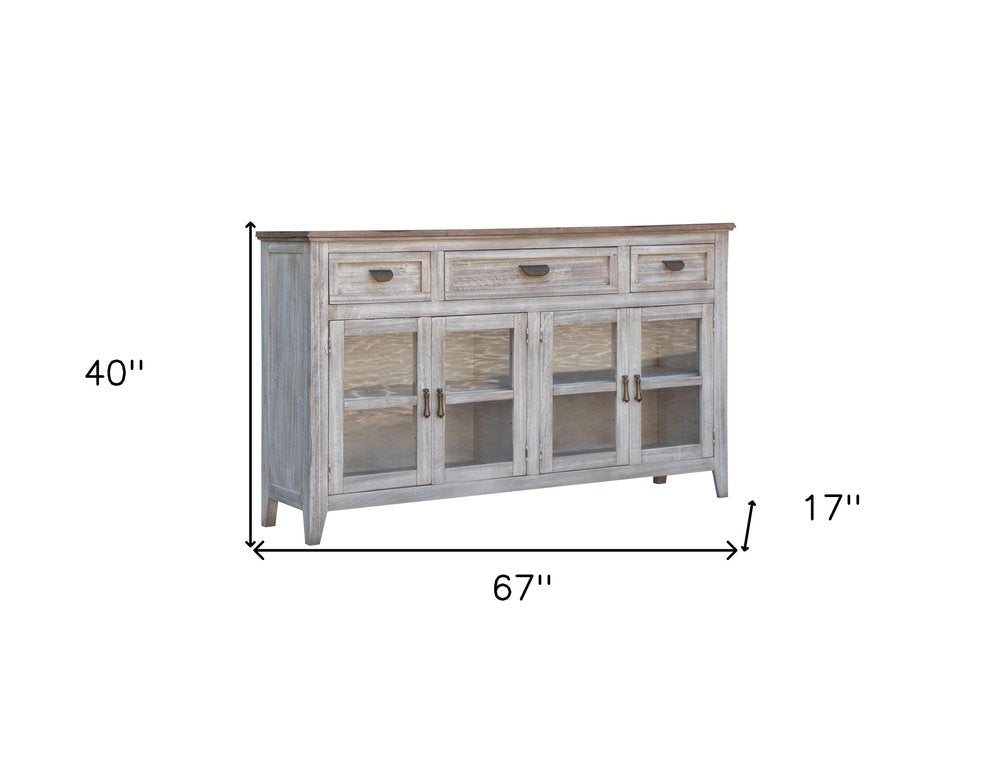White Solid and Manufactured Wood Distressed Credenza - 67-inch