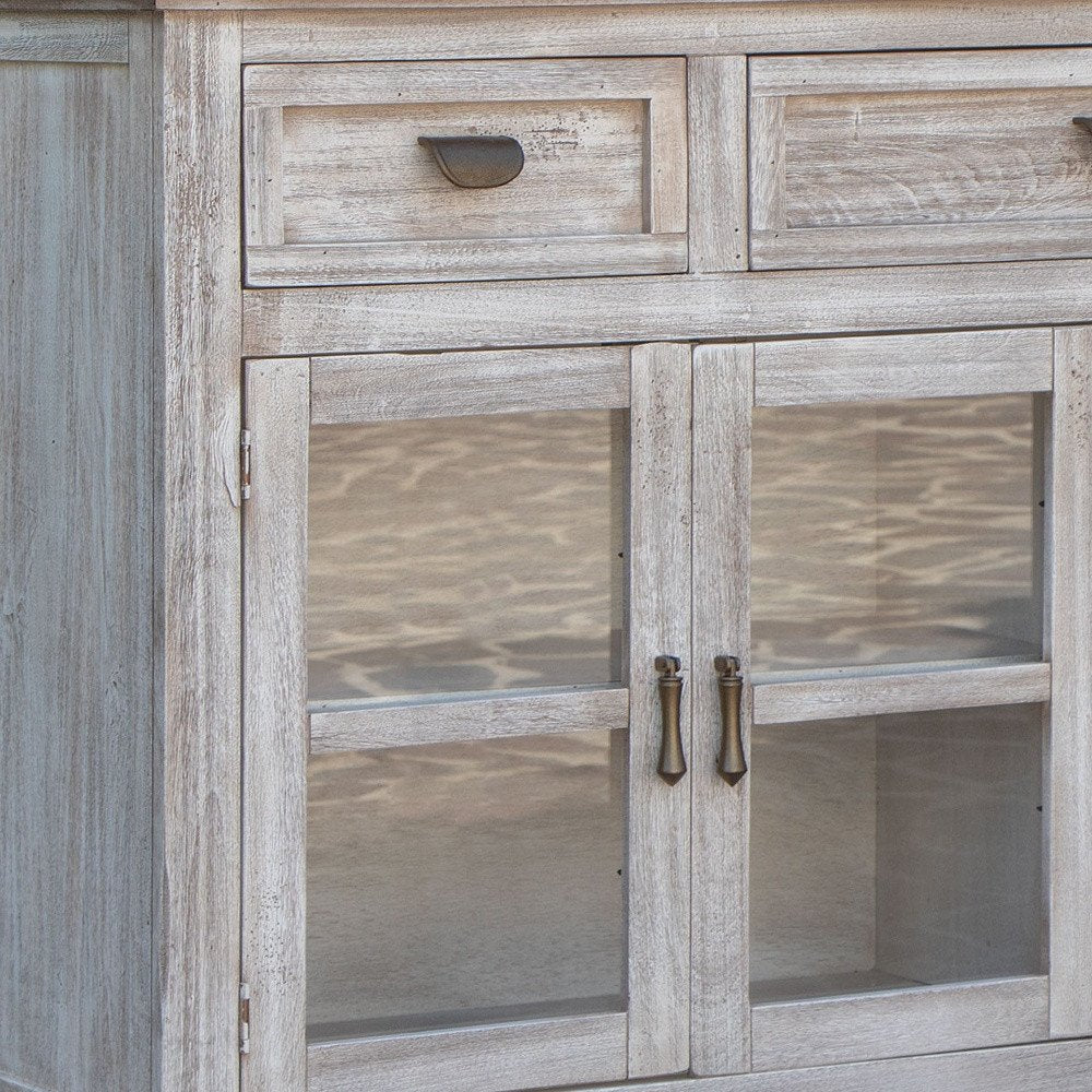 White Solid and Manufactured Wood Distressed Credenza - 67-inch