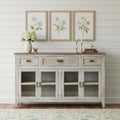 White Solid and Manufactured Wood Distressed Credenza - 67-inch