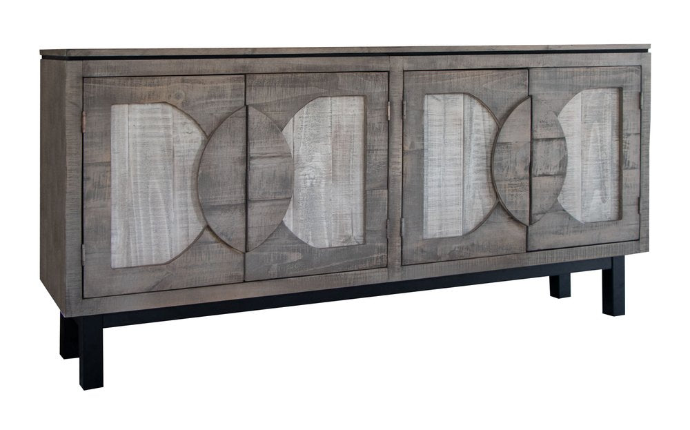 Gray Solid and Manufactured Wood Distressed Credenza - 69-inch