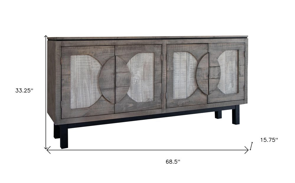 Gray Solid and Manufactured Wood Distressed Credenza - 69-inch