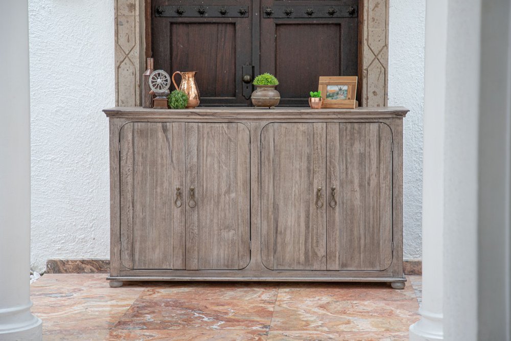 Sand Solid and Manufactured Wood Distressed Credenza - 72-inch