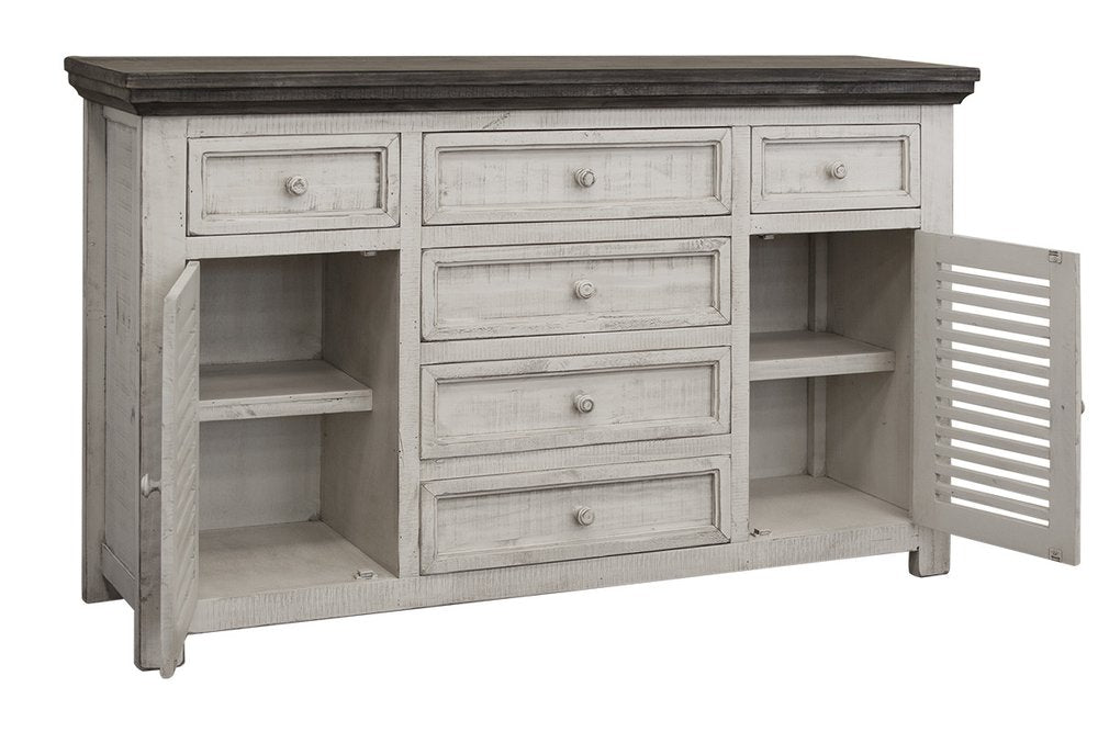 Antiqued White Solid and Manufactured Wood Distressed Buffet Table - 70-inch