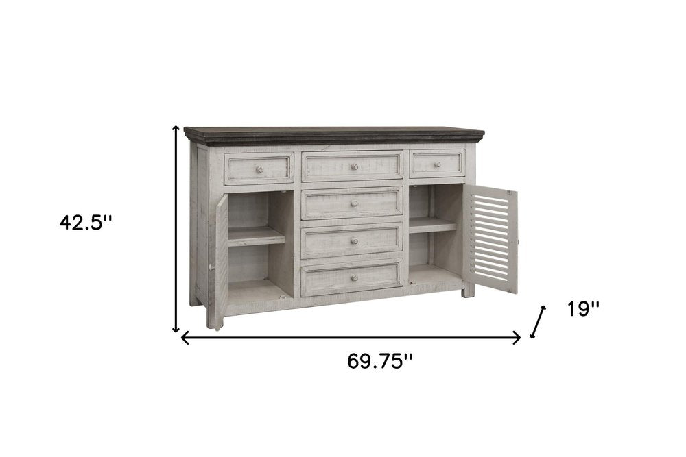 Antiqued White Solid and Manufactured Wood Distressed Buffet Table - 70-inch