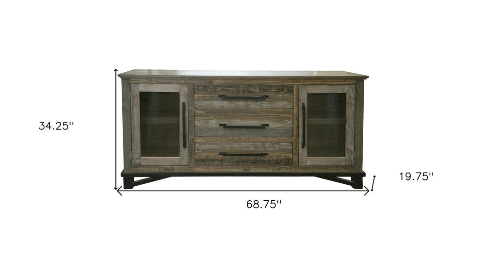 Brown Solid and Manufactured Wood Distressed Buffet Table - 69-inch