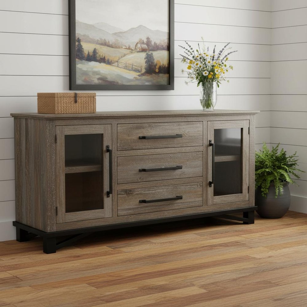 Brown Solid and Manufactured Wood Distressed Buffet Table - 69-inch