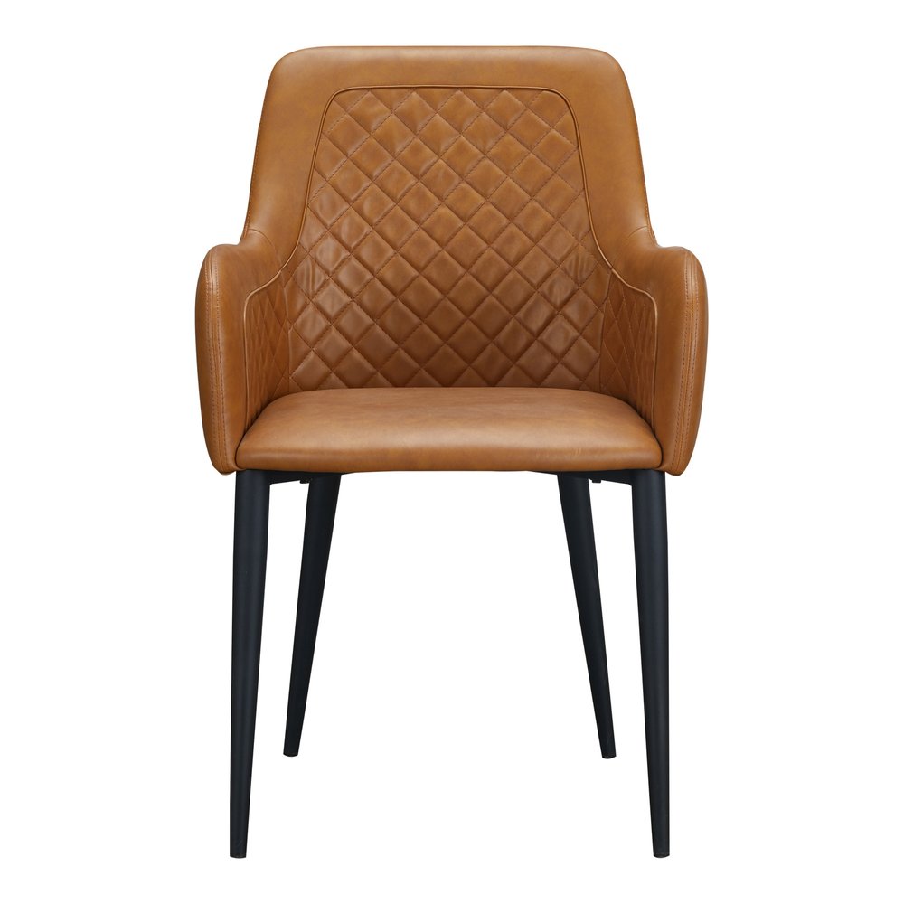 Set of Two Tan and Black Tufted Faux Leather Dining Arm Chairs