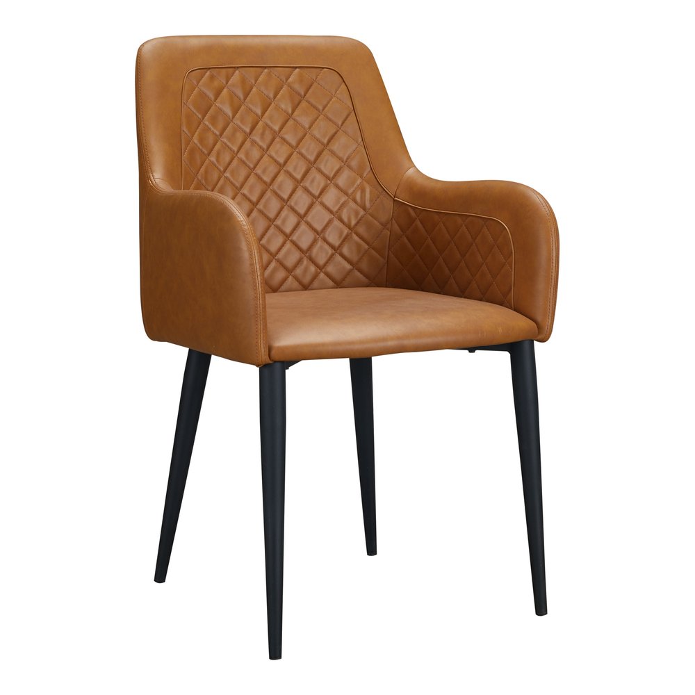 Set of Two Tan and Black Tufted Faux Leather Dining Arm Chairs