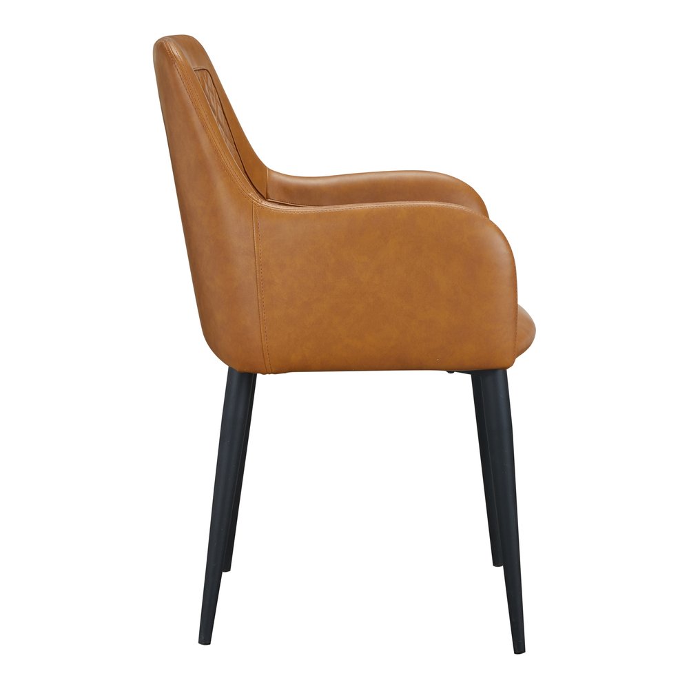 Set of Two Tan and Black Tufted Faux Leather Dining Arm Chairs