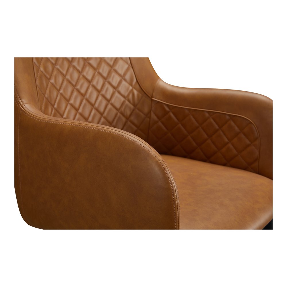Set of Two Tan and Black Tufted Faux Leather Dining Arm Chairs