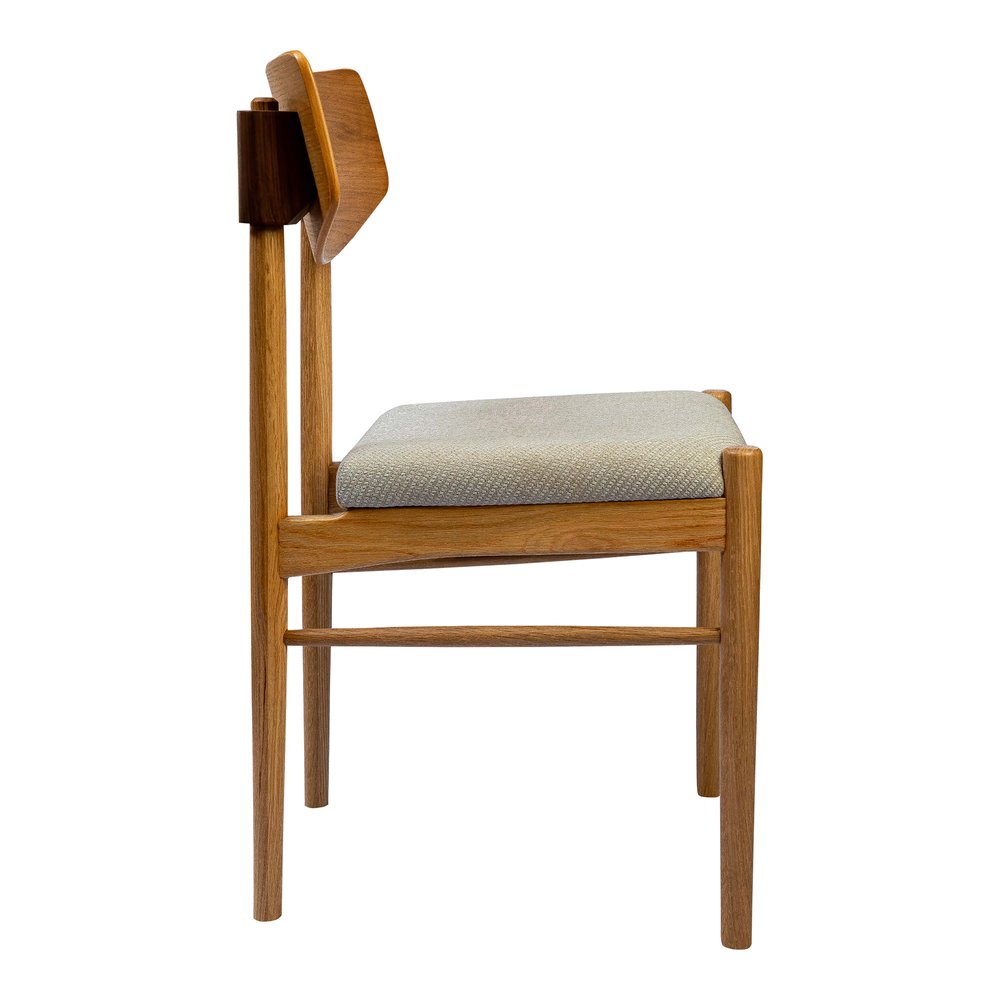 Off White and Natural Fabric Open Back Dining Side Chair