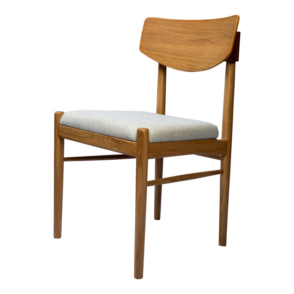 Off White and Natural Fabric Open Back Dining Side Chair