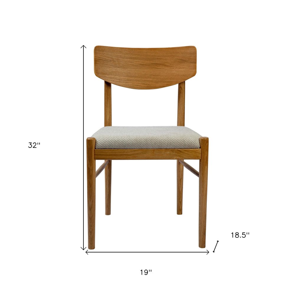 Off White and Natural Fabric Open Back Dining Side Chair