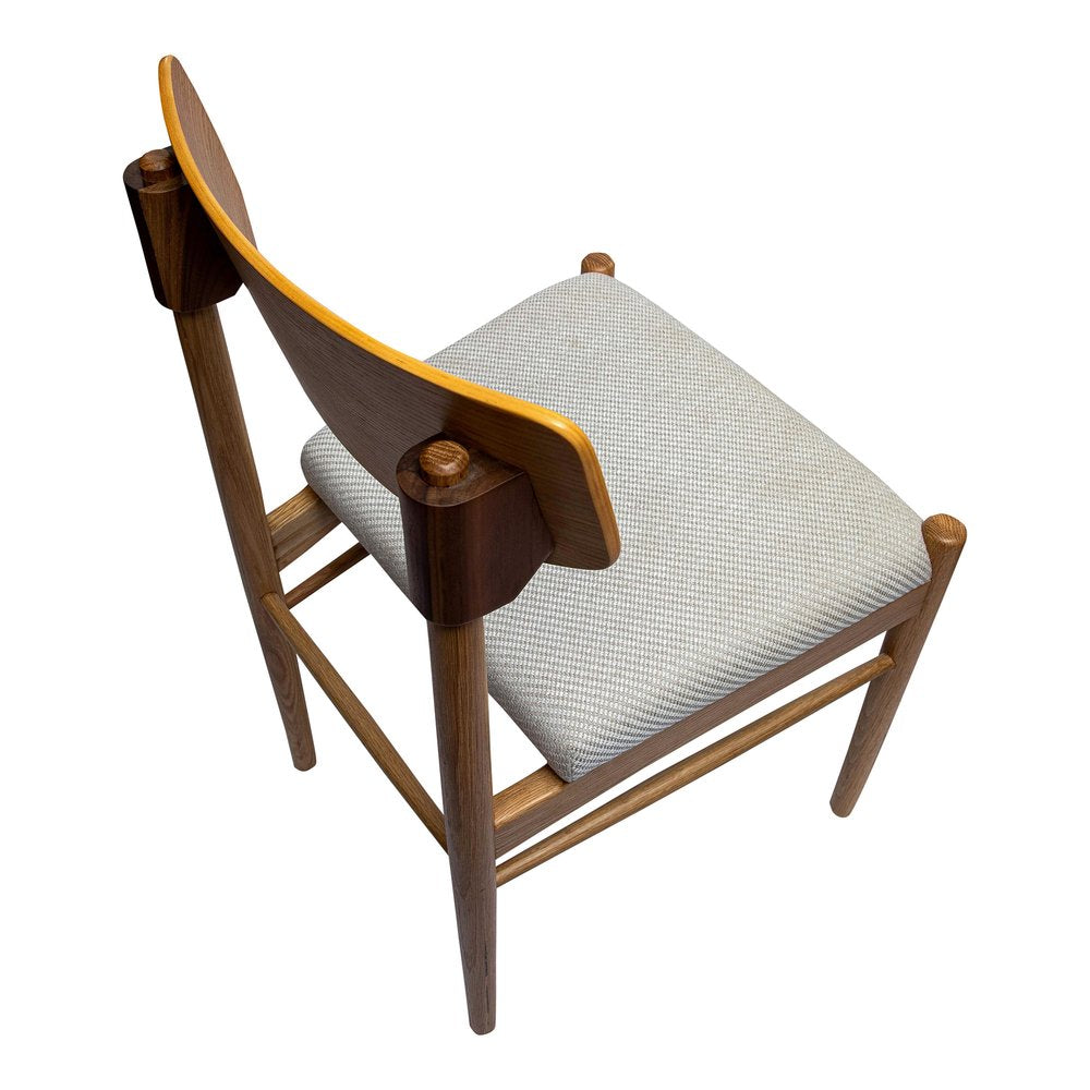 Off White and Natural Fabric Open Back Dining Side Chair