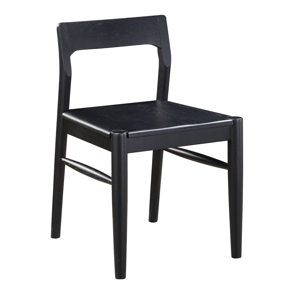 Set of Two Black Solid Wood Open Back Dining Side Chairs