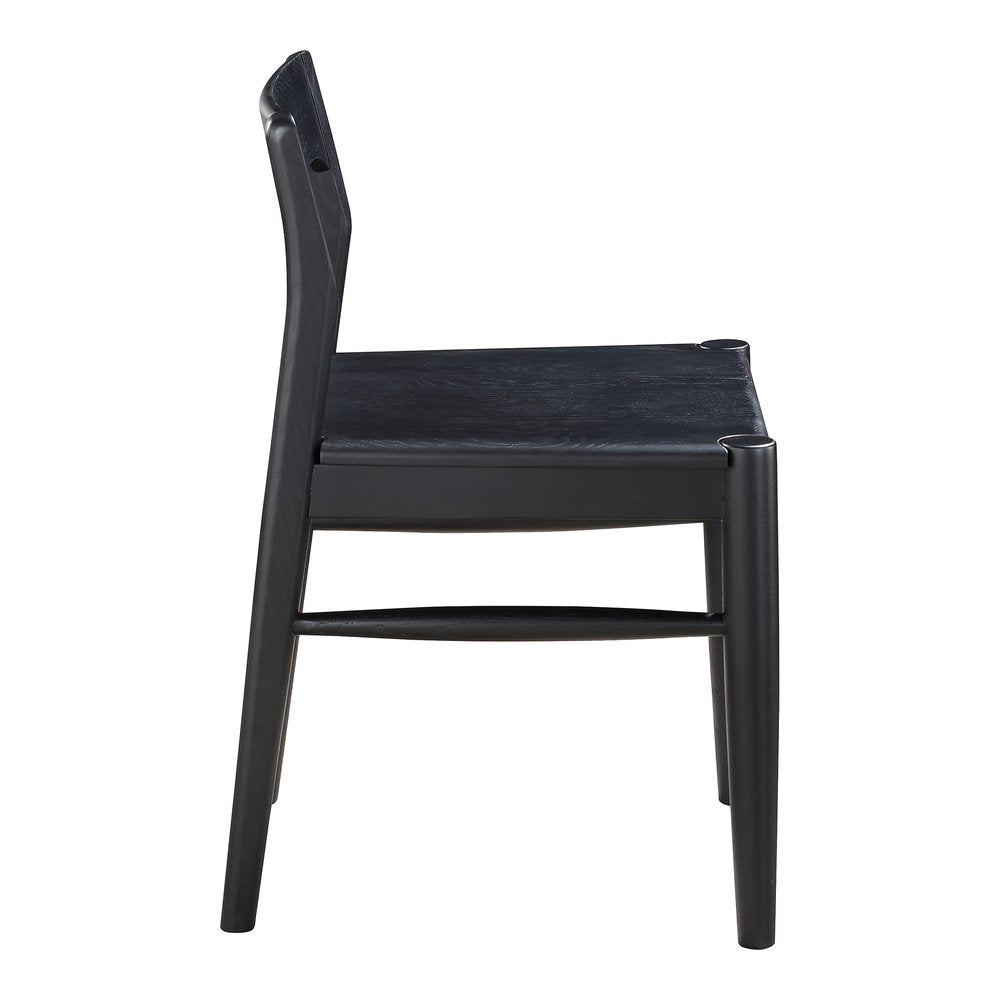 Set of Two Black Solid Wood Open Back Dining Side Chairs