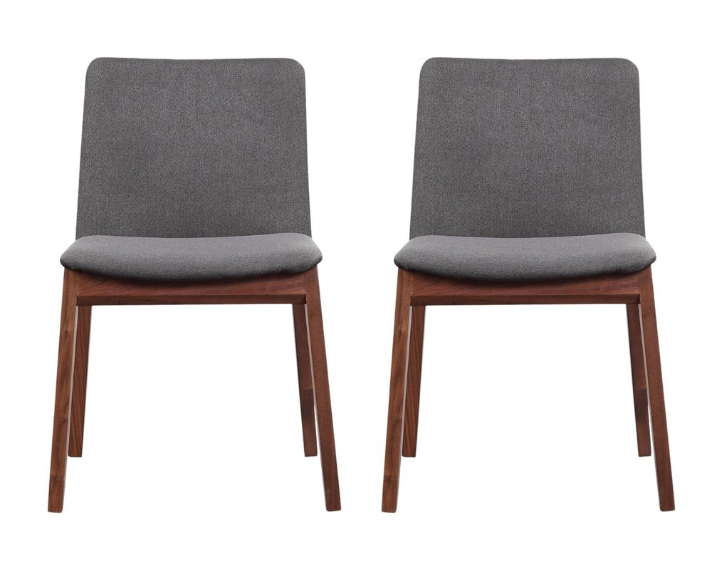 Set of Two Gray and Brown Fabric Dining Side Chairs