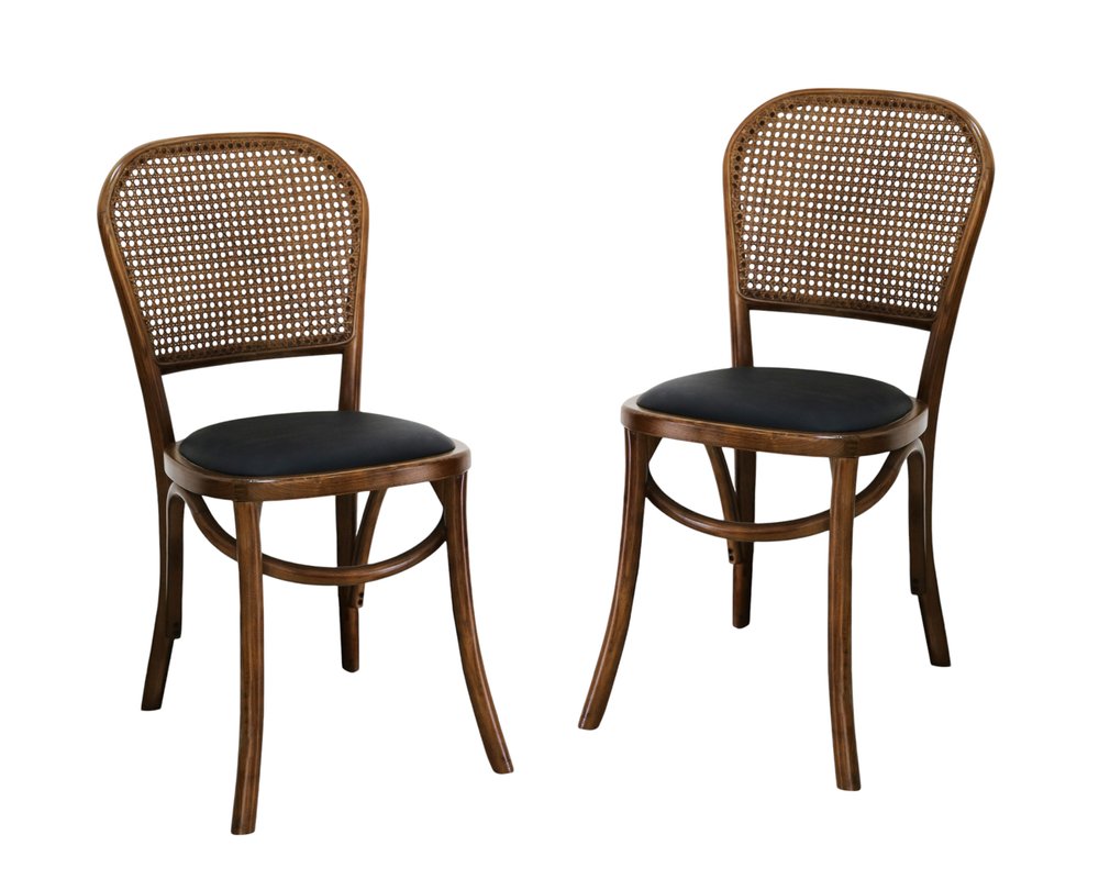 Set of Two Brown Faux Leather Open Back Dining Side Chairs