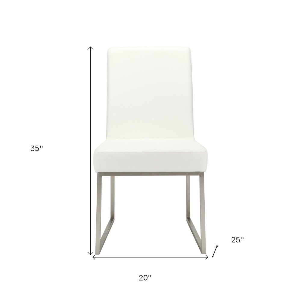 Set of Two White and Silver Faux Leather Dining Side Chairs