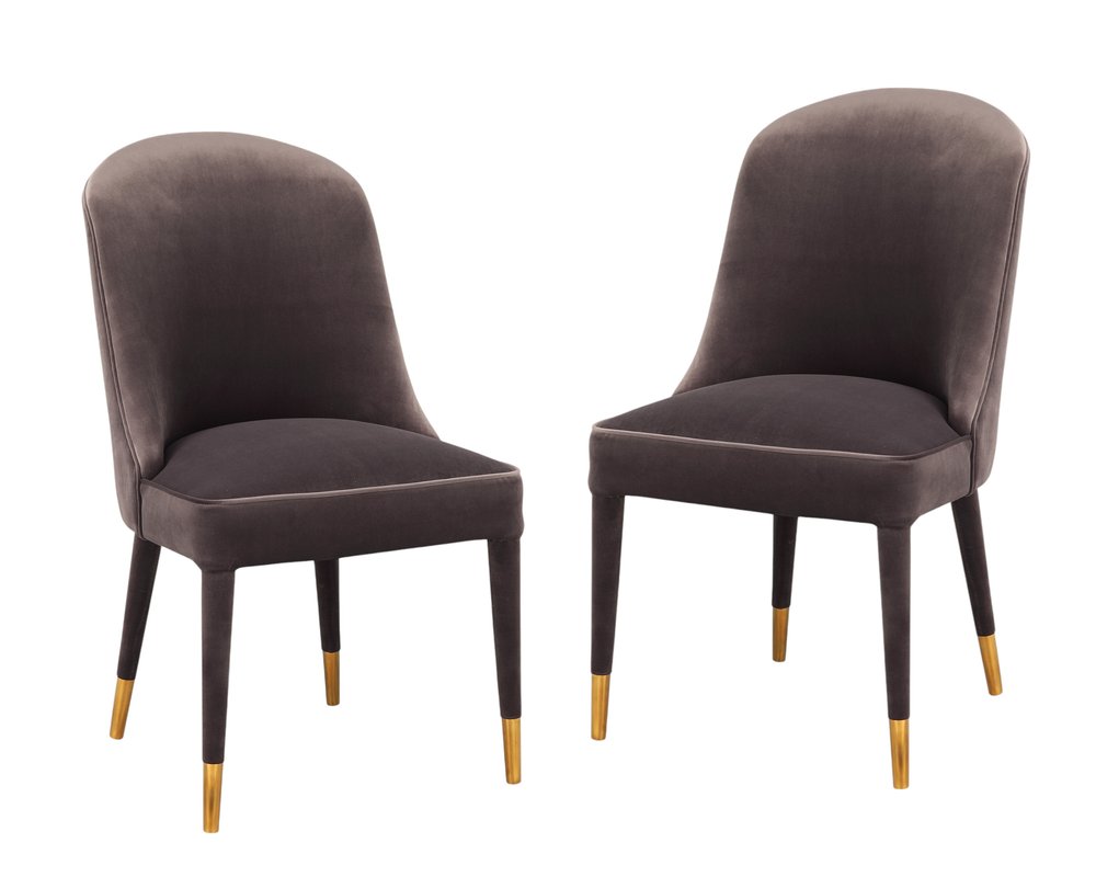 Set of Two Gray Black and Gold Velvet Dining Side Chairs