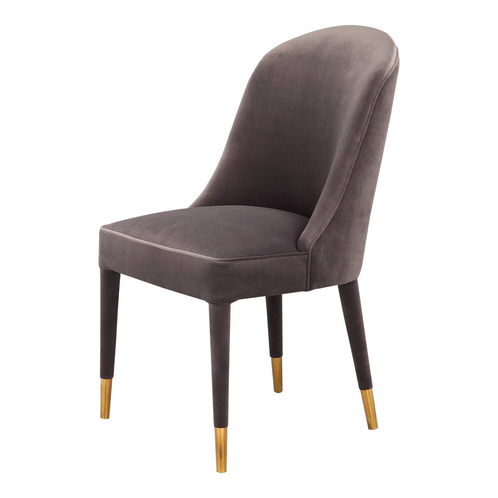 Set of Two Gray Black and Gold Velvet Dining Side Chairs
