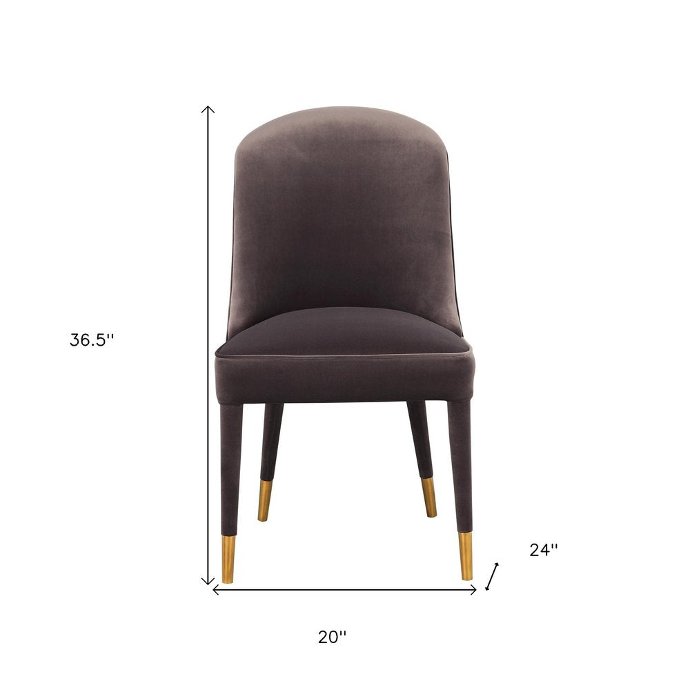 Set of Two Gray Black and Gold Velvet Dining Side Chairs