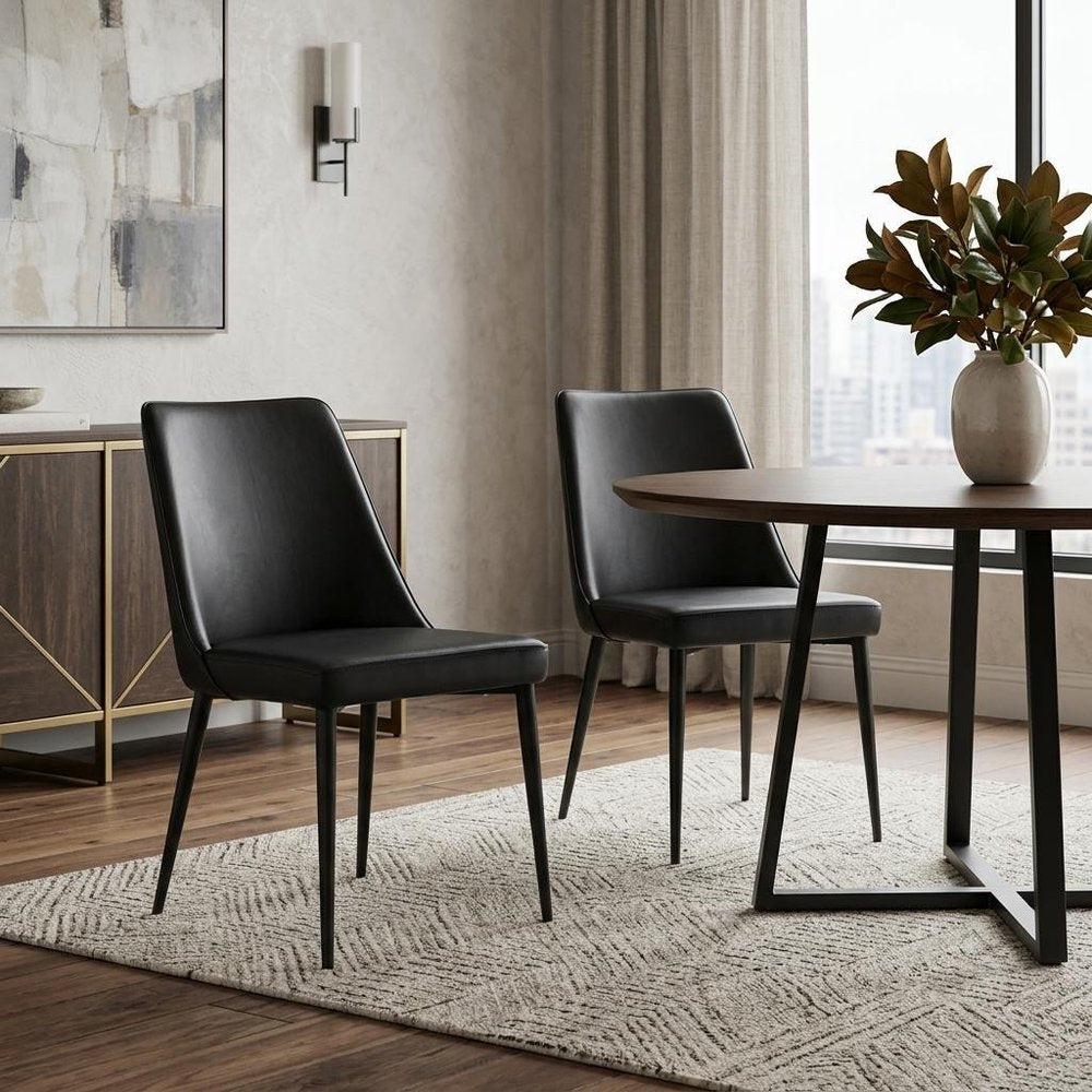Set of Two Black Faux Leather Dining Side Chairs