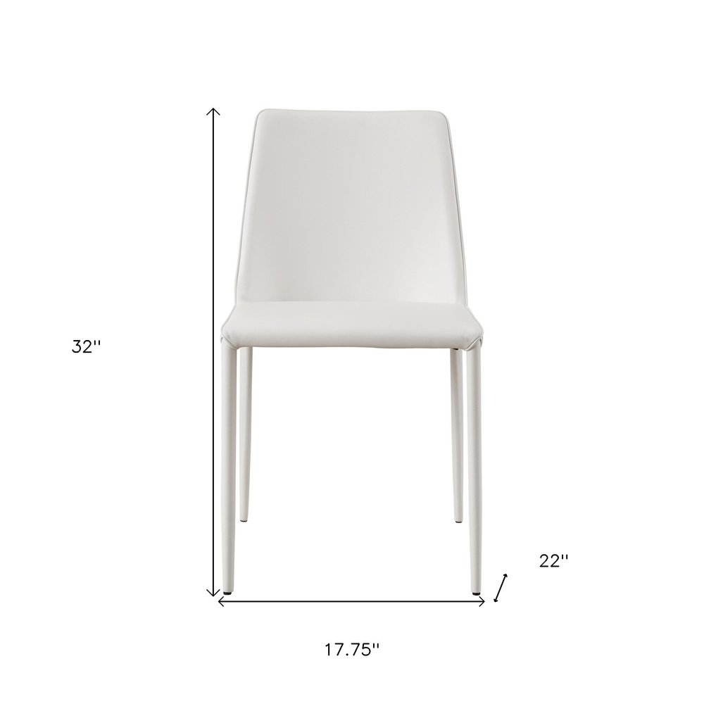 Set of Two White Faux Leather Dining Side Chairs