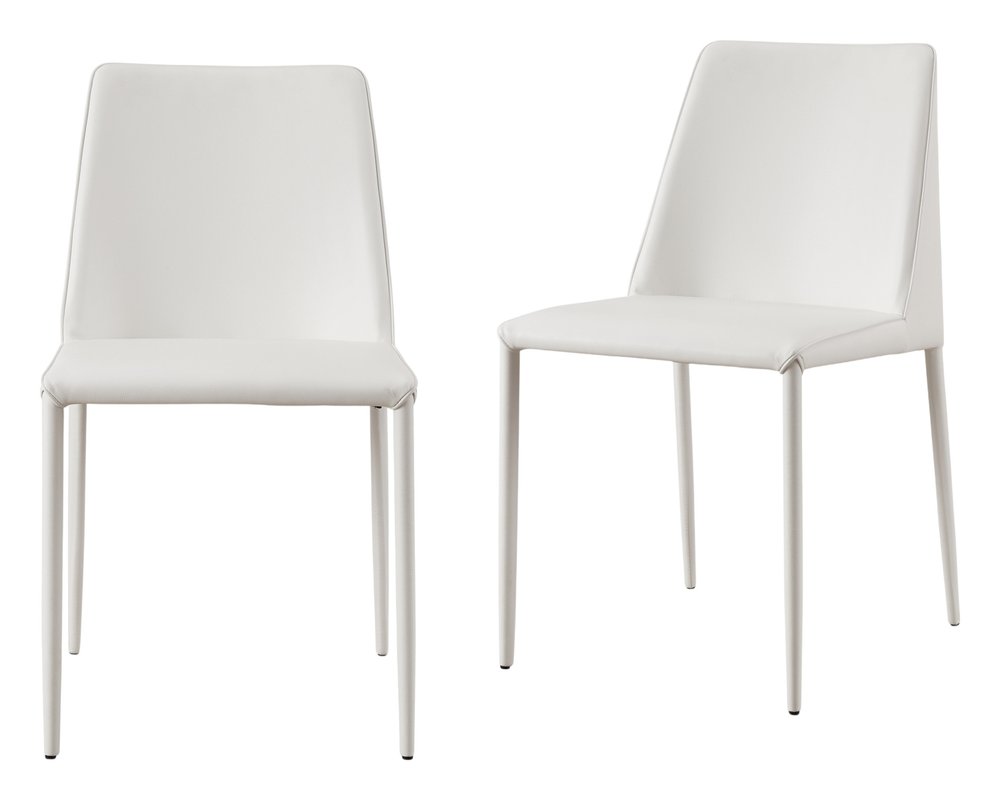 Set of Two White Faux Leather Dining Side Chairs