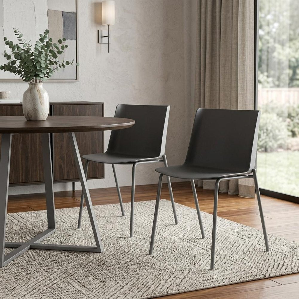 Set of Two Gray Steel and Heavy Duty Plastic Dining Side Chairs