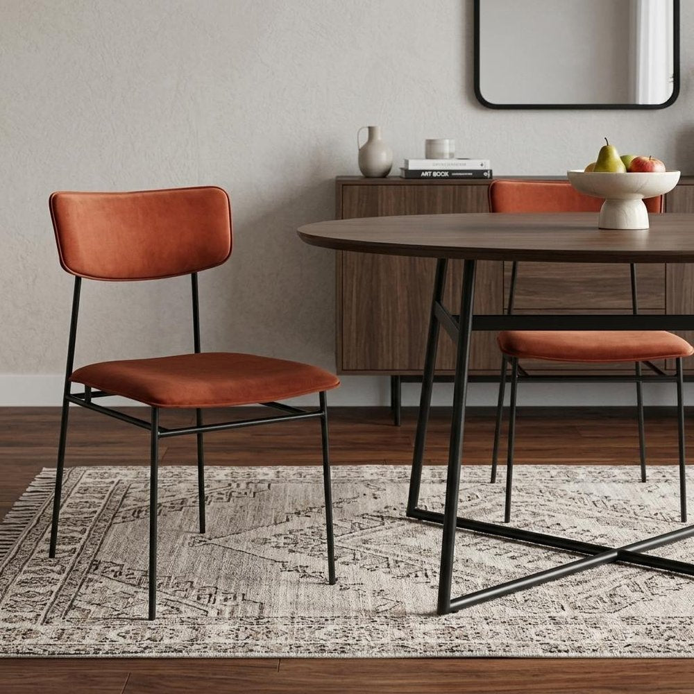Set of Two Amber and Black Fabric Open Back Dining Side Chairs